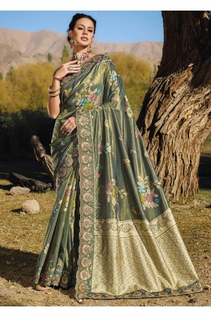 Dark Green banarasi silk wedding wear saree 7308