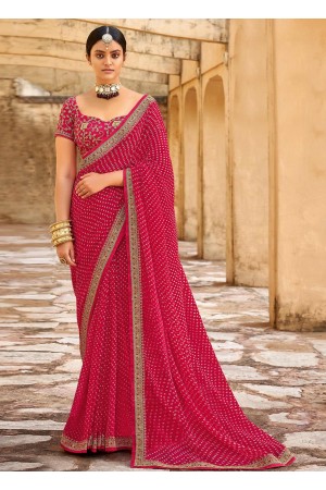 Pink georgette designer Bhandini saree with blouse 1001