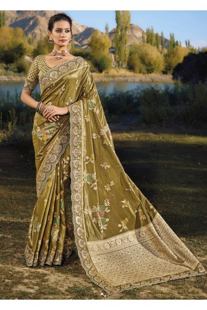Mehandi Green banarasi silk wedding wear saree 7306