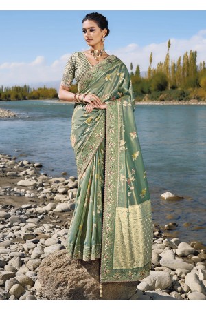 Sea Green banarasi silk wedding wear saree 7305