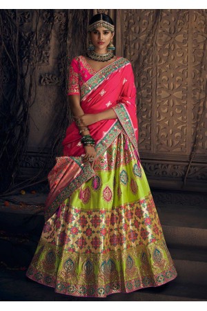 Lime green Banarasi siilk Indian wedding lehenga