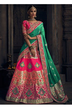 Pink banarasi silk Indian wedding lehenga