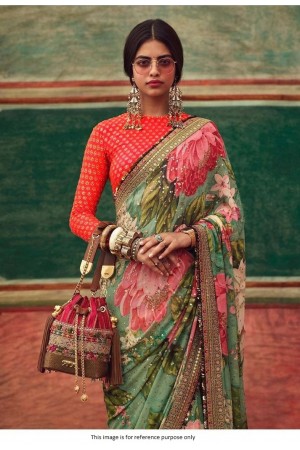 Bollywood Sabyasachi Inspired Green floral saree