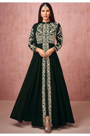 black georgette embroidered front slit anarkali suit 8524b