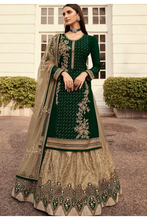 green beige satin georgette lehenga style suit 7006