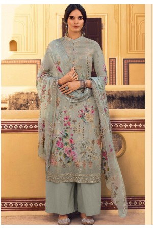 grey georgette straight printed palazzo suit 22204