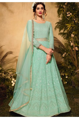 light blue georgette embroidered floor length lehenga style suit 10094