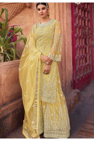 light yellow net embroidered palazzo pakistani suit 102