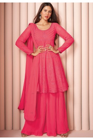 pink georgette embroidered sharara suit 8586