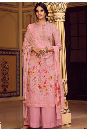 pink georgette straight printed palazzo pakistani suit 22203
