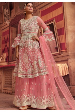 pink net embroidered palazzo pakistani suit 100