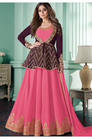 shamitta shetty pink georgette embroidered anarkali suit 8572
