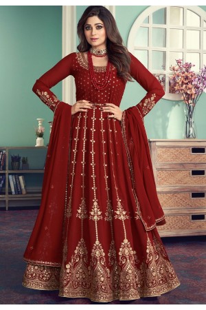 shamitta shetty red georgette embroidered anarkali suit 8542