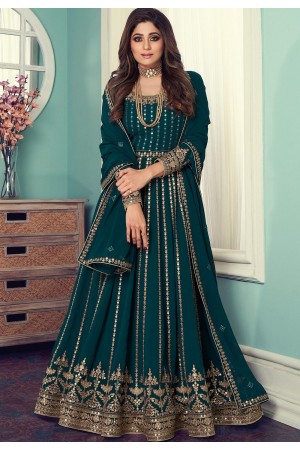 shamitta shetty turquoise georgette embroidered anarkali suit 8545