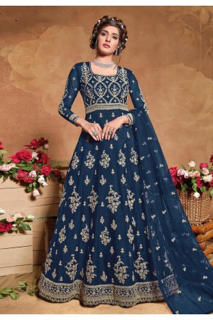 Blue net embroidered long anarkali suit 5105A