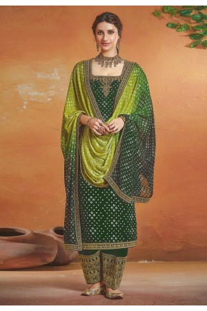 Green tussar silk pant style suit 119934