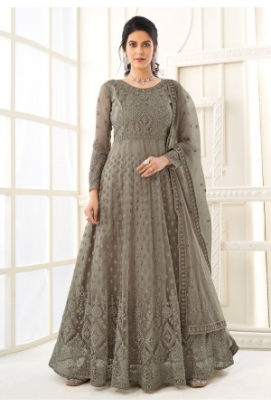 Grey net embroidered abaya style anarkali suit 108