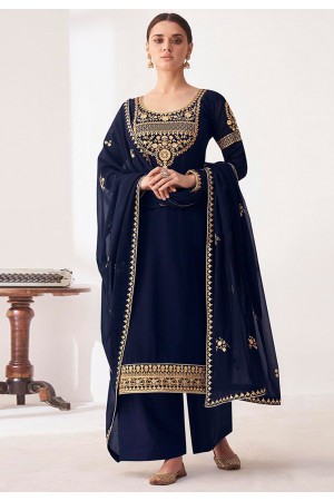 Navy blue georgette palazzo suit 8391