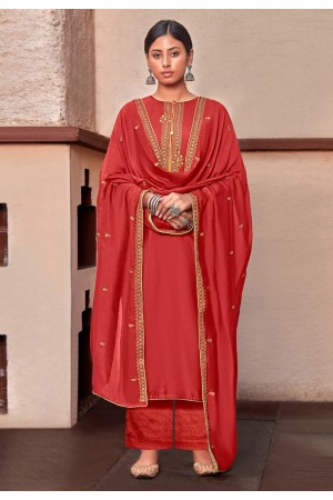 Red cotton silk kameez with palazzo 1882