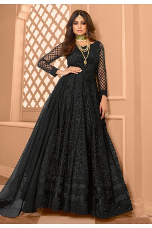 Shamita shetty black net abaya style anarkali suit 8399