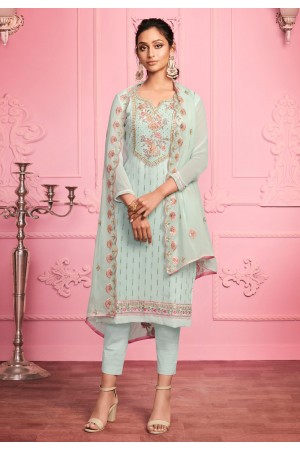 Sky blue georgette pant style suit 2006