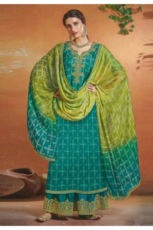 Teal tussar silk palazzo suit 119928