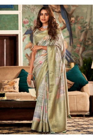 Grey color digital print hanloom silk wedding wear saree 166002