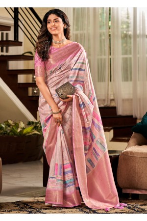 Rose color digital print hanloom silk wedding wear saree 166001