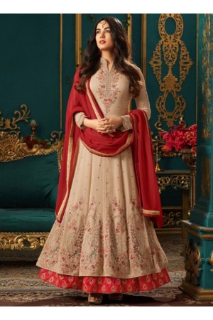 Sonal Chauhan Beige Georgette party wear anarkali kameez