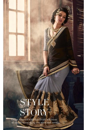 Party-wear-Black-Grey-color-saree