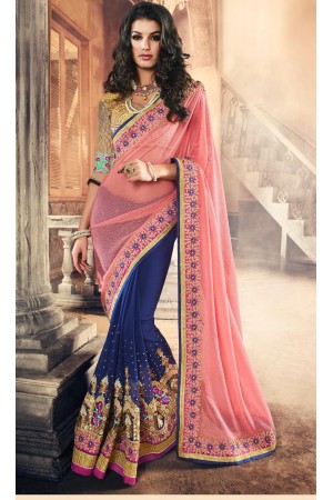 Party-wear-Pink-Blue-color-saree