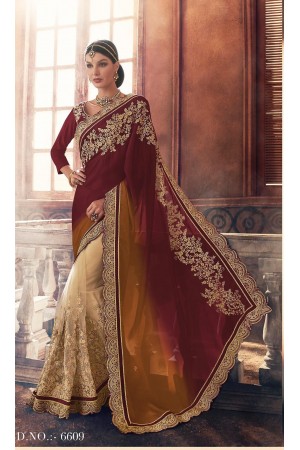Party-wear-Wine-Chikoo-color-saree