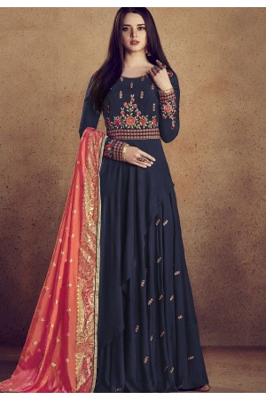 blue rayon ready made anarkali gown style suit 5009a