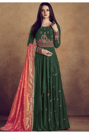 dark green rayon ready made anarkali gown style suit 5009b