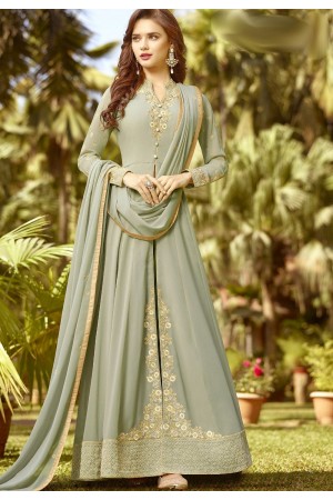 mint green soft georgette long embroidered trouser anarkali suit 20022