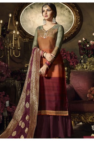 multi color satin georgette digital printed sharara style pakistani suit 11045