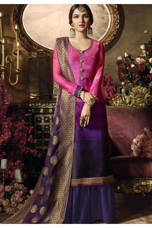 pink blue satin georgette digital printed sharara style pakistani suit 11043