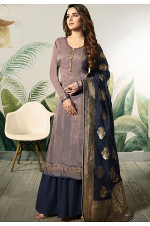grey blue satin silk sharara style pakistani suit 12002