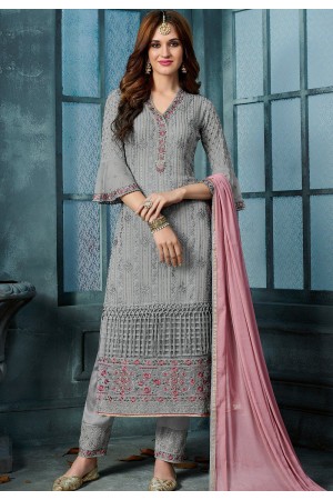 grey georgette embroidered straight trouser style suit 805