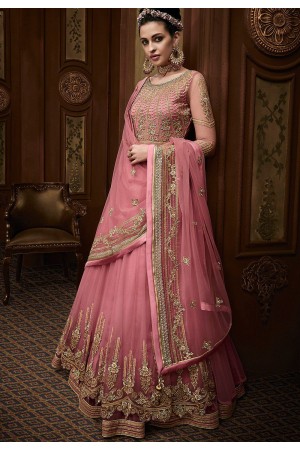 pink net embroidered floor length anarkali suit 15006