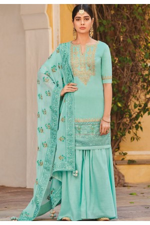 sky blue silk embroidered palazzo style pakistani suit 54