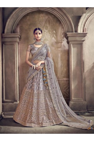 Grey color net designer Indian wedding lehenga