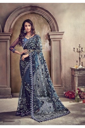 Navy blue net moti and sequence party wear saree