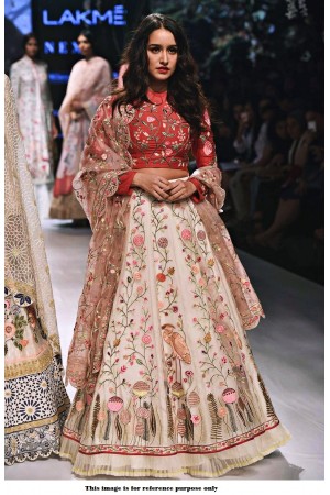 Bollywood Style Shraddha Kapoor white and red banglori silk lakme fashion  lehenga choli