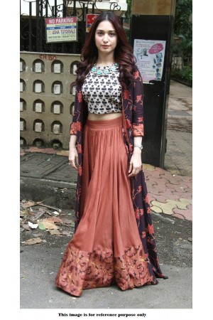 Bollywood Style Tamanna Bhatia peach taffeta silk lehenga kameez