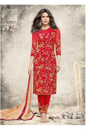 Priyanka chopra red color straight cut salwar kameez