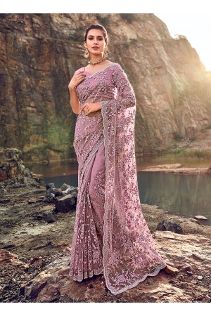 Gajri net heavy zarkan wedding wear saree