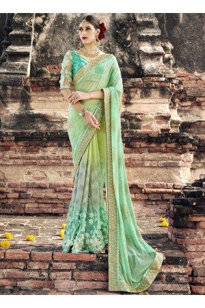 Shaded green wedding wear saree