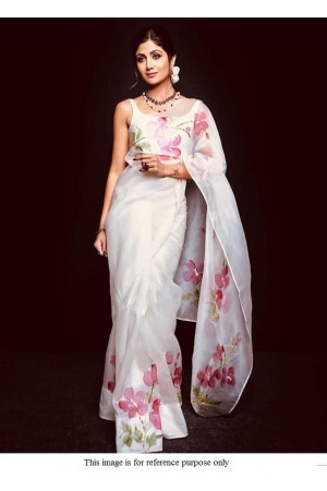 Bollywood Shilpa Shetty Organza white pastel saree