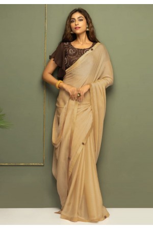 Beige chiffon designer saree with blouse SV214